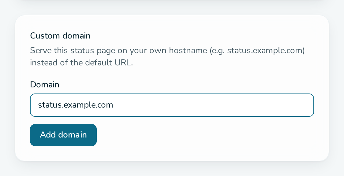 Custom domain card with a hostname entered