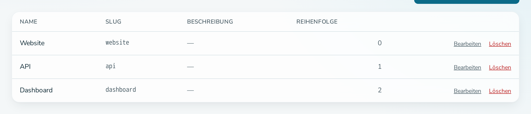 Tab „Komponenten“ mit drei Komponenten