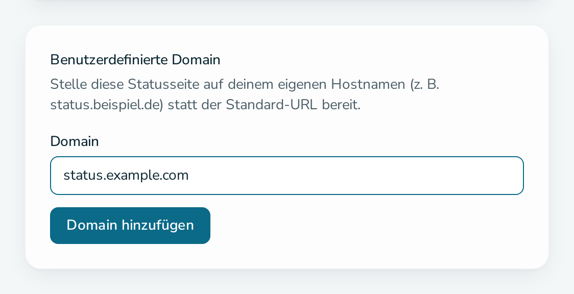 Karte „Benutzerdefinierte Domain“ mit eingegebenem Hostnamen