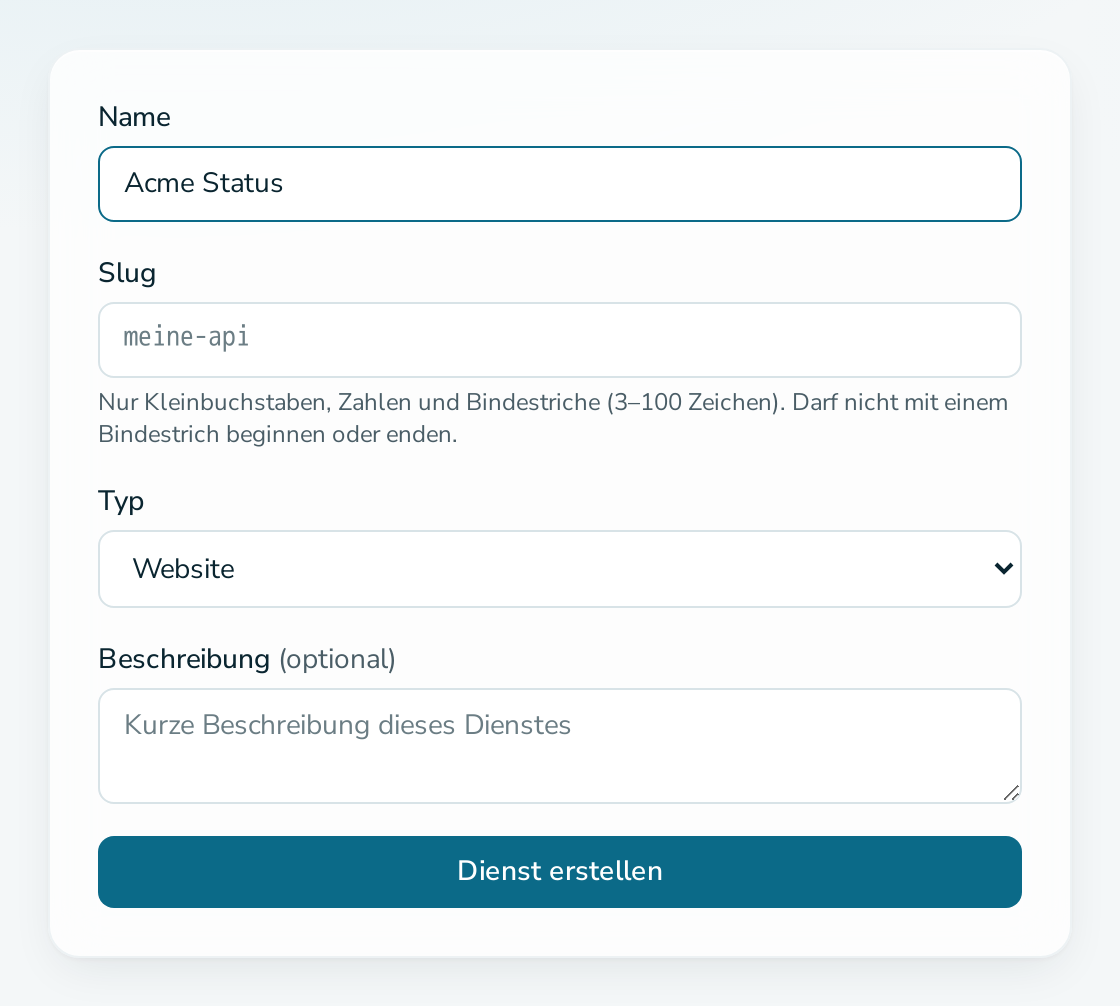 Formular „Neuer Dienst“
