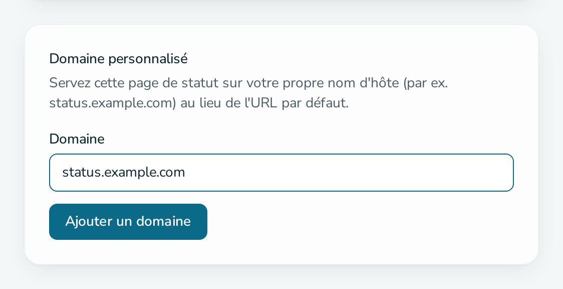 Carte « Domaine personnalisé » avec un nom d’hôte saisi