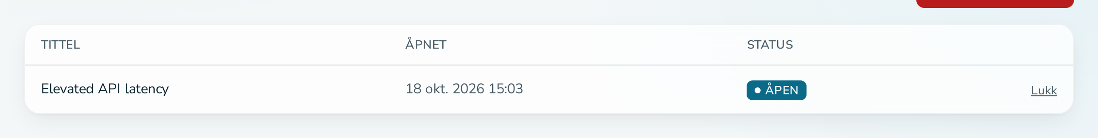 Fanen Hendelser med en åpen hendelse